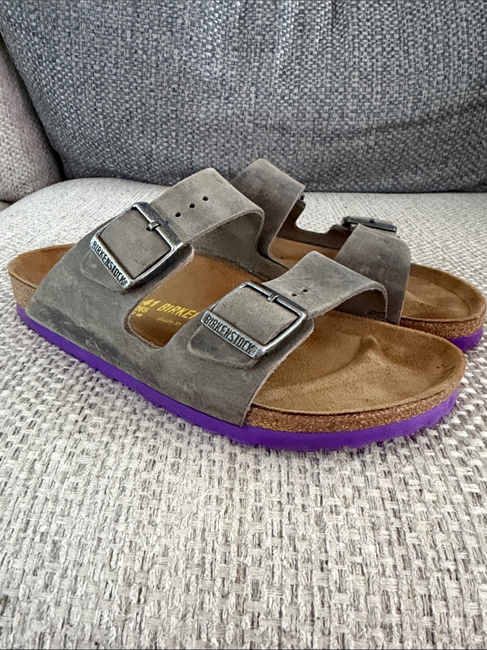 Birkenstock Arizona Suede Gray Purple Sole Sandals 41